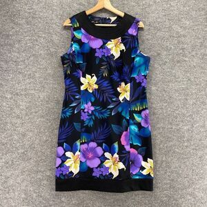 B Works Dress Women 14 Black Floral Sheath Short Zipper Sleeveless Crew Neck
